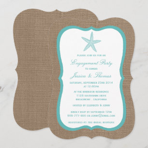 Convites Turquoise Starfish Burlap Beach Festa de noivado