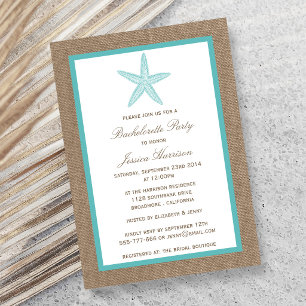 Convites Turquoise Starfish Festa de solteira Burlap