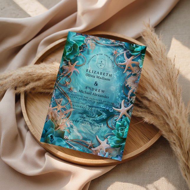 Convites Turquoise Starfish Ocean Wedding (Criador carregado)
