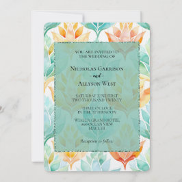 Convites Turquoise Tangerine Abstrato Floral Casamento