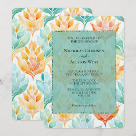 Convites Turquoise Tangerine Abstrato Floral Casamento