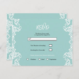 Convites Turquoise Teal White Lace Elegante Casamento RSVP