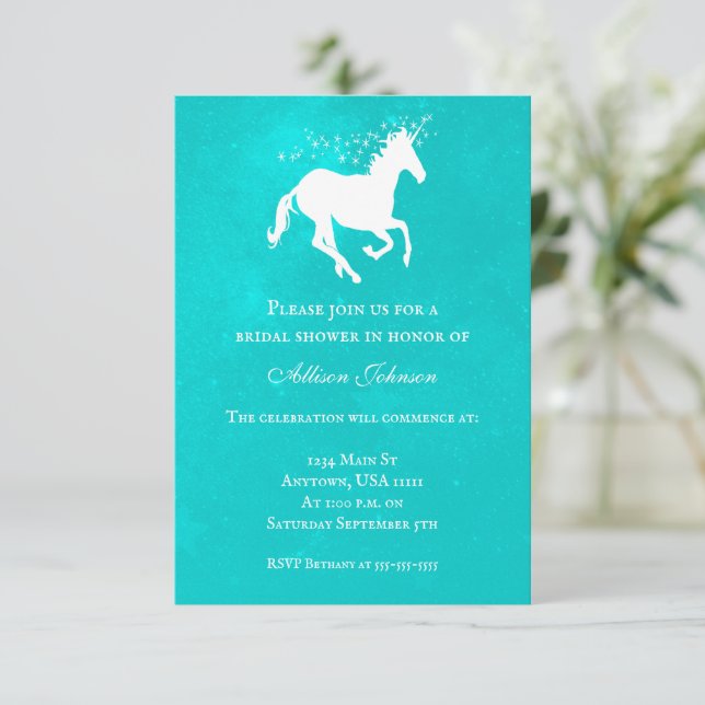 Convites Turquoise Unicorn Chá de panela Invite (Em pé/Frente)