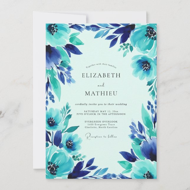Convites Turquoise Vivid Coastal Wedding (Frente)