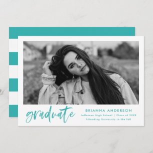 Convites Turquoise Watercolor Brush Script Graduation Party
