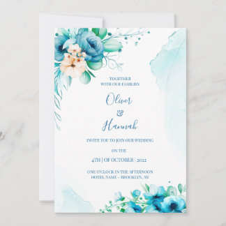 Convites  Turquoise Watercolor Floral Wedding Invitation
