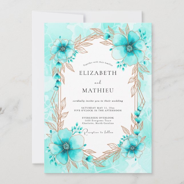 Convites Turquoise Whimsical Botanical Winter Wedding (Frente)
