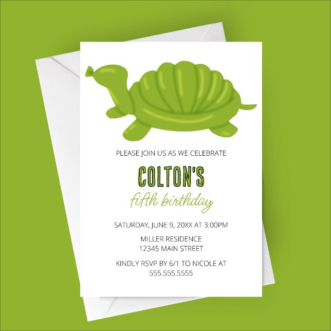 Convites Turtle Balloon Animal Festa de aniversário (Green Turtle Balloon Animal Birthday Party Invitation)