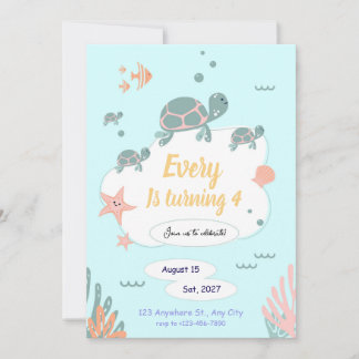Convites Turtle Birthday invitation under the sea invite