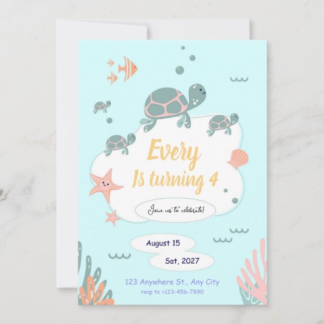 Convites Turtle Birthday invitation under the sea invite (Frente)