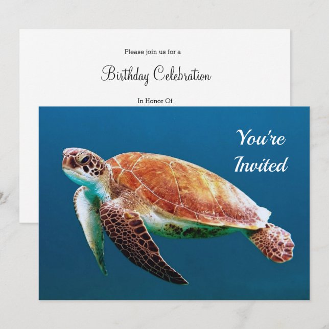 Convites Turtle Blue Water Sea Photo Birthday (Frente/Verso)