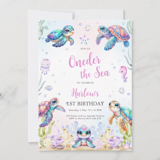 Convites Turtle Oneder The Sea 1st Birthday Invitation (Frente)