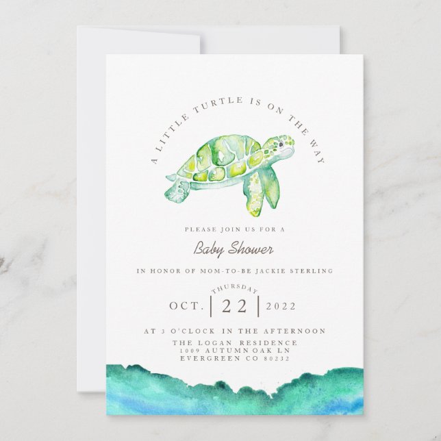 Convites Turtle Watercolor | Chá de fraldas de vida do ocea (Frente)