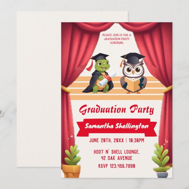 Convites "Turtley Wise: Uma Festa de Formatura Owl-stravaga (Frente/Verso)