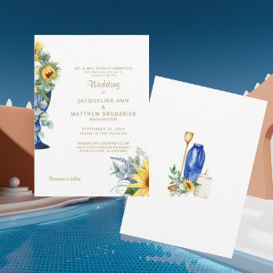 Convites Tuscan Sunflower Casamento Texto Dourado