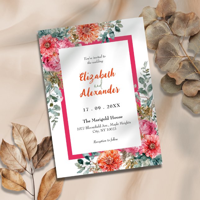 Convites Tuscan Sunset Pink e Orange Floral Weding (Criador carregado)