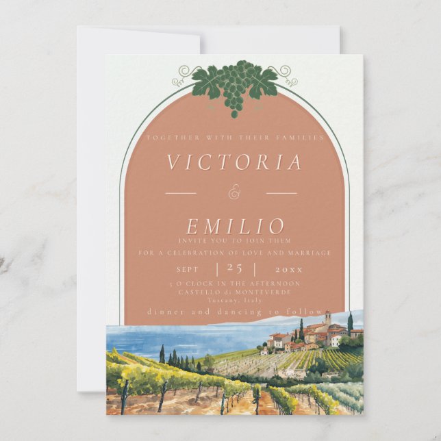 Convites Tuscan Vineyard Terracotta Wedding  (Frente)