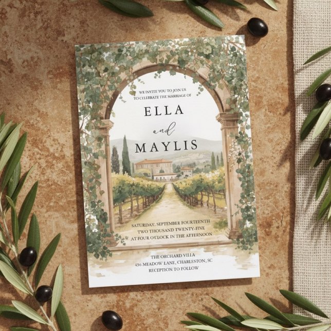 Convites Tuscan Vineyard Wedding | Italian Arch Watercolor (Criador carregado)