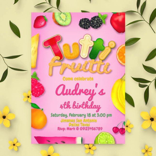 Convites Tutti Fruitti - Festa de aniversário Fruta (Tutti Fruitti - Fruits Birthday Party Invitation)