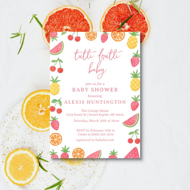 Convites Tutti Frutti Baby Shower Invitation (Criador carregado)