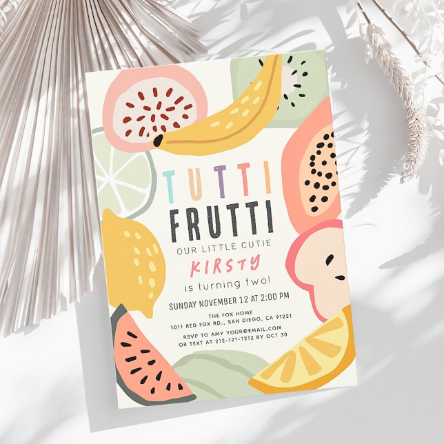 Convites Tutti Frutti Colorida Fruta segundo aniversário (Criador carregado)