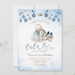 Convites Tutu Azul Real com Laço Bailarina Fofa Aniversário
