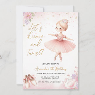 Convites Tutu Bailarina Rosa Floral Ballet Menina Aniversár