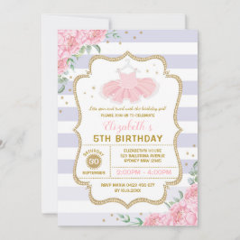 Convites Tutu Ballerina Púrpura Rosa Dourada Aniversário Fl