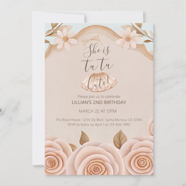 Convites Tutu Ballet Dance Girls Second Birthday Invitation (Frente)