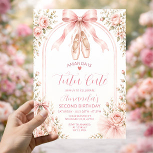 Convites Tutu Coquete Rosa Bege Bebê Aniversário de 2 anos