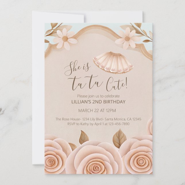 Convites Tutu Cute Ballet Girls Second Birthday Invitation (Frente)