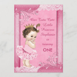 Convites Tutu Cute Brunette Princesa primeiro aniversario F