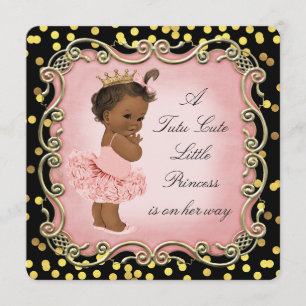Convites Tutu Cute Ethnic Princesa Negra Dourada Confetti