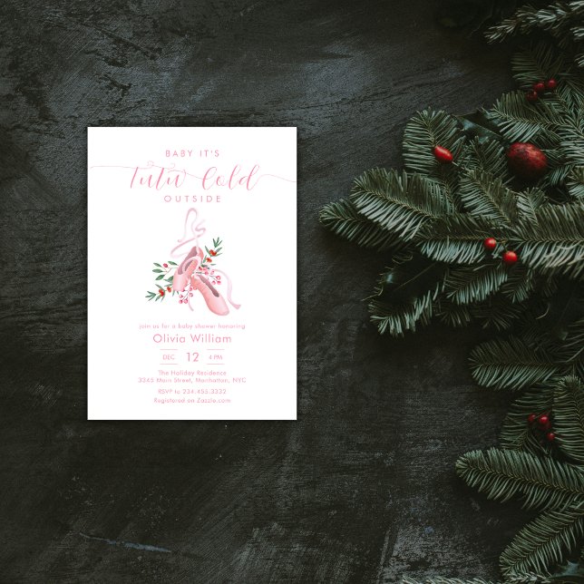 Convites Tutu de Bailarina Rosa de Inverno Frio Chuvada de  (Pink Winter Ballerina Tutu Cold Baby Shower Invitation)