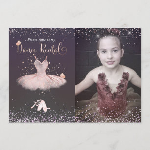 Convites Tutu de Blush em Aquarela e Borboletas Recital de 