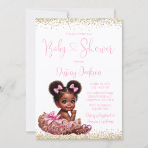 Convites Tutu de Glitter Rosa Dourado Chá de Bebê Menina Af