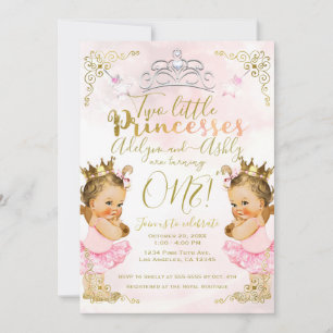 Convites Tutu e Coroa de Princesa Rosa para Gêmeas no Anive