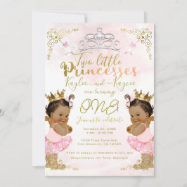 Convites Tutu e Coroa de Princesa Rosa para Gêmeas no Anive