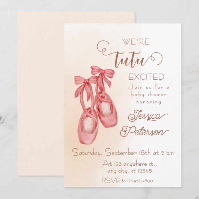 Convites Tutu excited Ballerina Baby Shower (Frente/Verso)