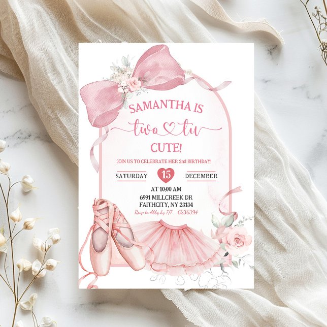 Convites Tutu Fofo Bailarina Rosa Coquete Segundo Aniversár (Criador carregado)