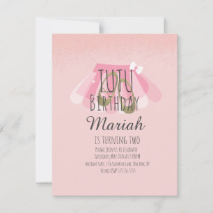 Convites Tutu Girl's Birthday Pink Faux Glitter Ballerina