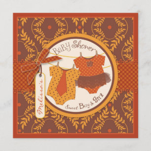 Convites Tutu & laço & chá de fraldas dos gêmeos da videira