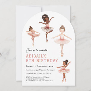 Convites Tutu Rosa de Ballet Meninas Bailarinas - 8º aniver