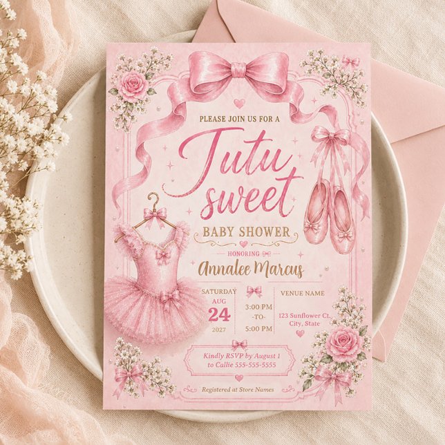 Convites Tutu Rosa Doce Chuveirinho de Bebê Menina (Tutu Sweet pink ballerina baby shower invitation)