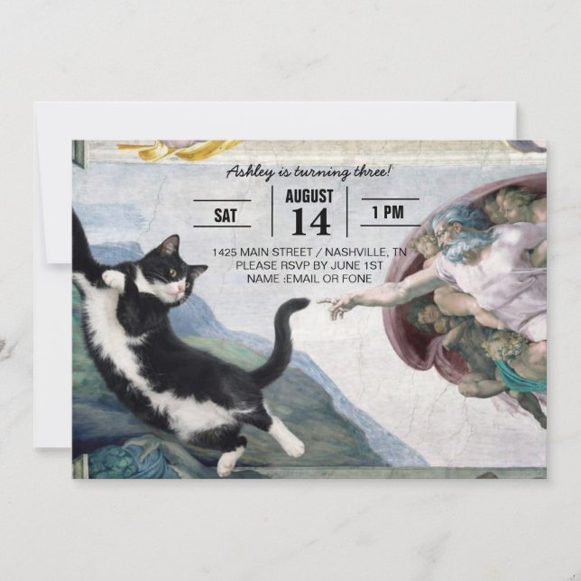 Convites Tuxedo Cat Touching the Divine Paw                 (Frente)