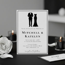 Convites Tuxedo & Dress Minimal Border White Wedding