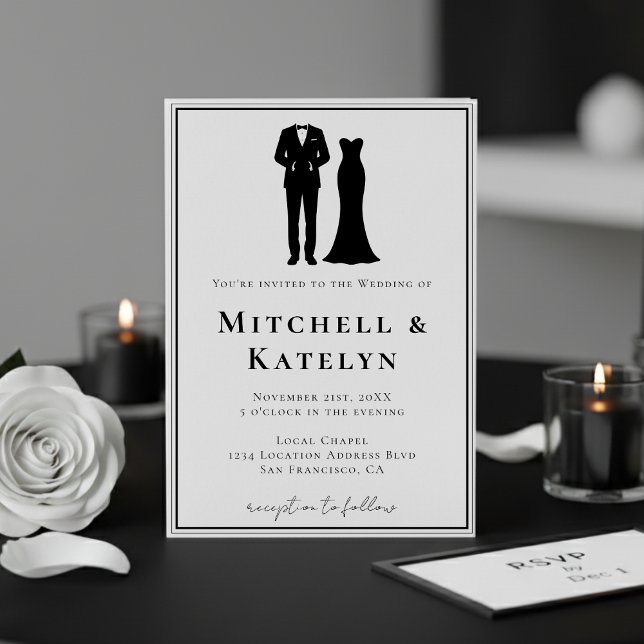 Convites Tuxedo & Dress Minimal Border White Wedding (Tuxedo & Dress Minimal Border Wedding Invitation
)