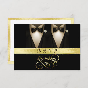 Convites Tuxedo, RSVP de Casamento Dourado e Preto da Rosa