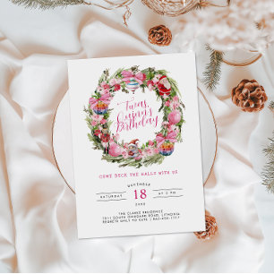 Convites ’Twas um Aniversário de Natal   Coroa de Natal 