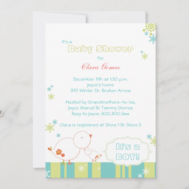 Convites Tweet Tweet Winter Birds Baby Boy Chá (Frente)